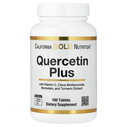 California Gold Nutrition, Quercetin Plus with Quercetin, Vitamin C, Citrus Bioflavonoids, Bromelain, and Turmeric, 100 Tablets