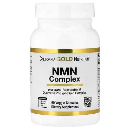 California Gold Nutrition, NMN Complex with trans-Resveratrol, Quercetin Phytosome Complex, Apigenin, and Luteolin, 60 Veggie Capsules