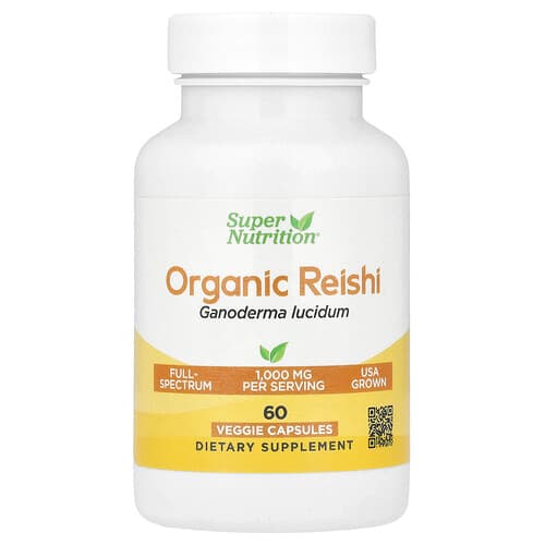 Super Nutrition, Organic Reishi Mushroom, 1 g, 60 Veggie Capsules (0.5 g Per Capsule)