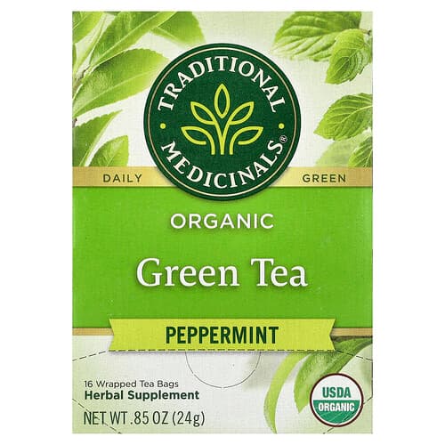 Traditional Medicinals, Organic Green Tea, Peppermint, 16 Wrapped Tea Bags, 0.85 oz (24 g)