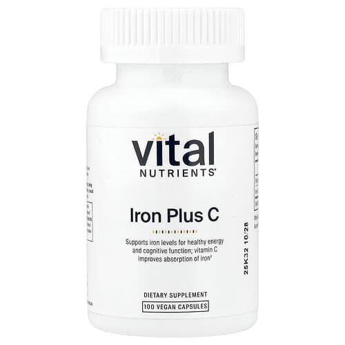 Vital Nutrients, Iron Plus C, 100 Vegan Capsules