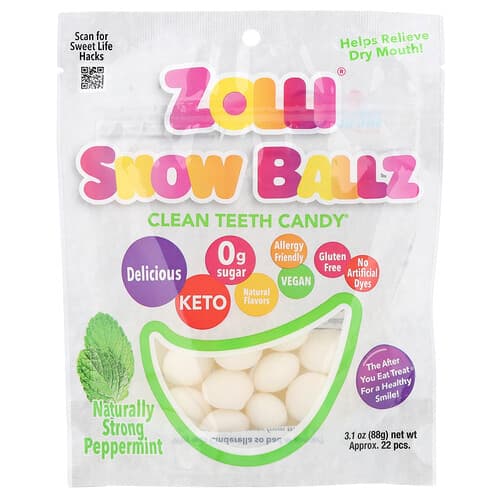 Zollipops, Zolli® Snow Ballz, Naturally Strong Peppermint, Approx. 22 Pieces, 3.1 oz (88 g)