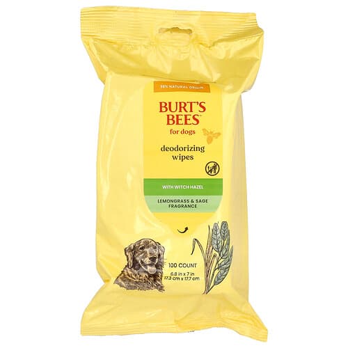 Burt's Bees, Deodorizing Wipes with Witch Hazel, For Dogs, Lemongrass & Sage, 100 Count