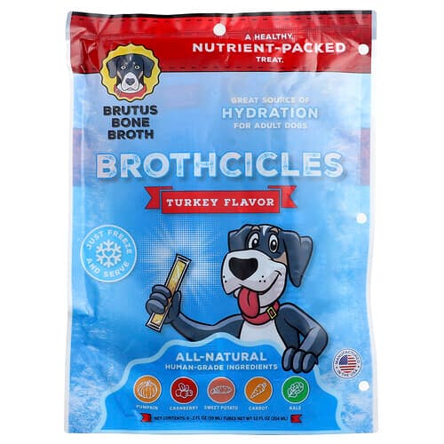Brutus Bone Broth, Brothcicles, For Adult Dogs, Turkey, 6 Tubes, 2 fl oz (59 ml) Each
