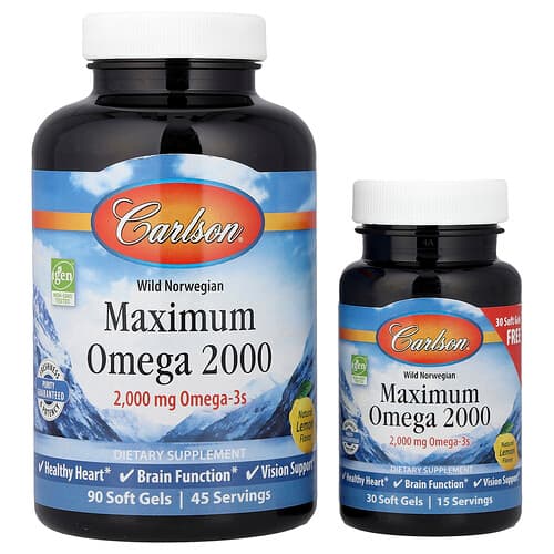 Carlson, Wild Norwegian, Maximum Omega 2000, Natural Lemon, 120 Soft Gels (1,000 mg per Soft Gel)