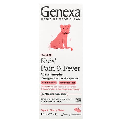 Genexa, Kids' Pain & Fever, Ages 2-11, Organic Cherry, 4 fl oz (118 ml)