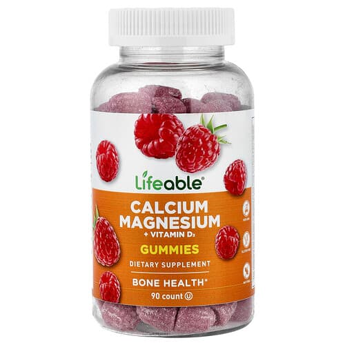 Lifeable, Calcium Magnesium + Vitamin D3 Gummies, Raspberry, 90 Gummies