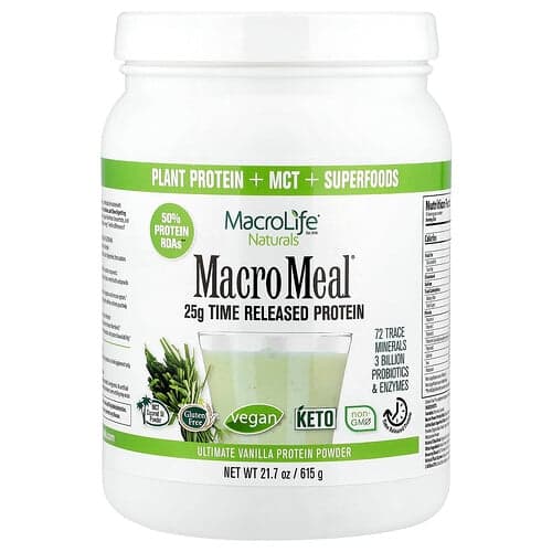 Macrolife Naturals, Macro Meal®, Ultimate Protein Powder, Vanilla, 21.7 oz (615 g)