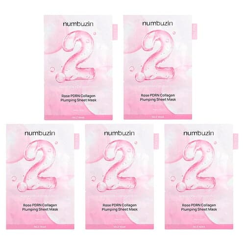 Numbuzin, No.2 Rose PDRN Collagen Plumping Beauty Sheet Mask, 5 Sheets. 1.11 fl oz (33 ml) Each