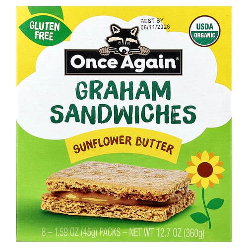 Once Again, Graham Sandwiches, Sunflower Butter, 8 Packs, 1.59 oz (45 g) Each