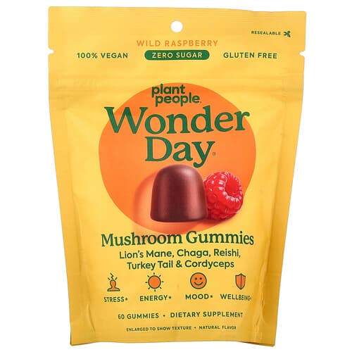 Plant People, WonderDay®, Mushroom Gummies, Wild Raspberry, 60 Gummies