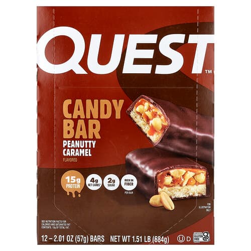 Quest Nutrition, Candy Bar, Peanutty Caramel, 12 Bars, 2.01 oz (57 g) Each