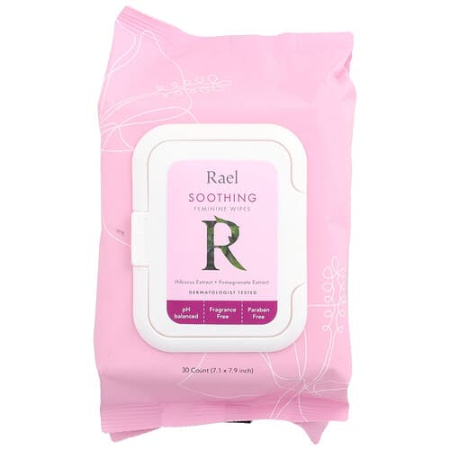 Rael, Soothing Feminine Wipes, Fragrance Free, 30 Count
