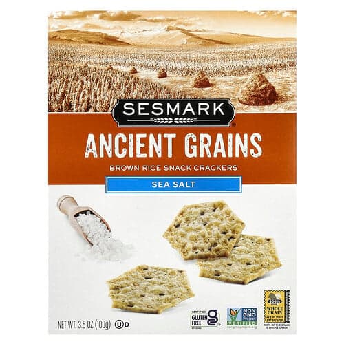 Sesmark, Ancient Grains, Brown Rice Snack Crackers, Sea Salt, 3.5 oz (100 g)