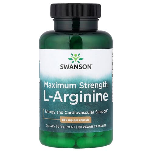 Swanson Vitamins, L-Arginine, Maximum Strength, 850 mg, 90 Vegan Capsules