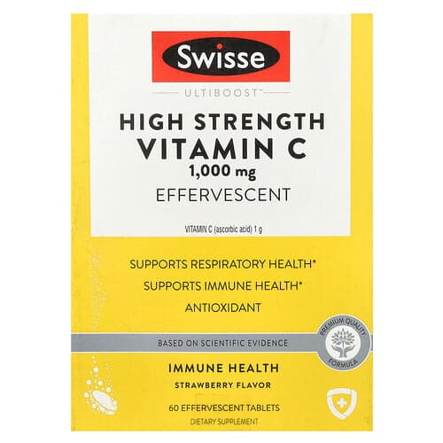 Swisse, Ultiboost™, High Strength Vitamin C, Strawberry, 1,000 mg, 3 Tubes, 20 Effervescent Tablets Each