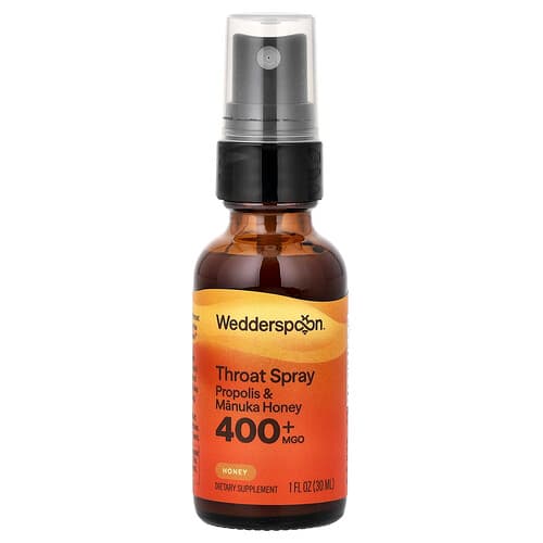 Wedderspoon, Throat Spray, Propolis & Manuka Honey, Honey, MGO 400+, 1 fl oz (30 ml)
